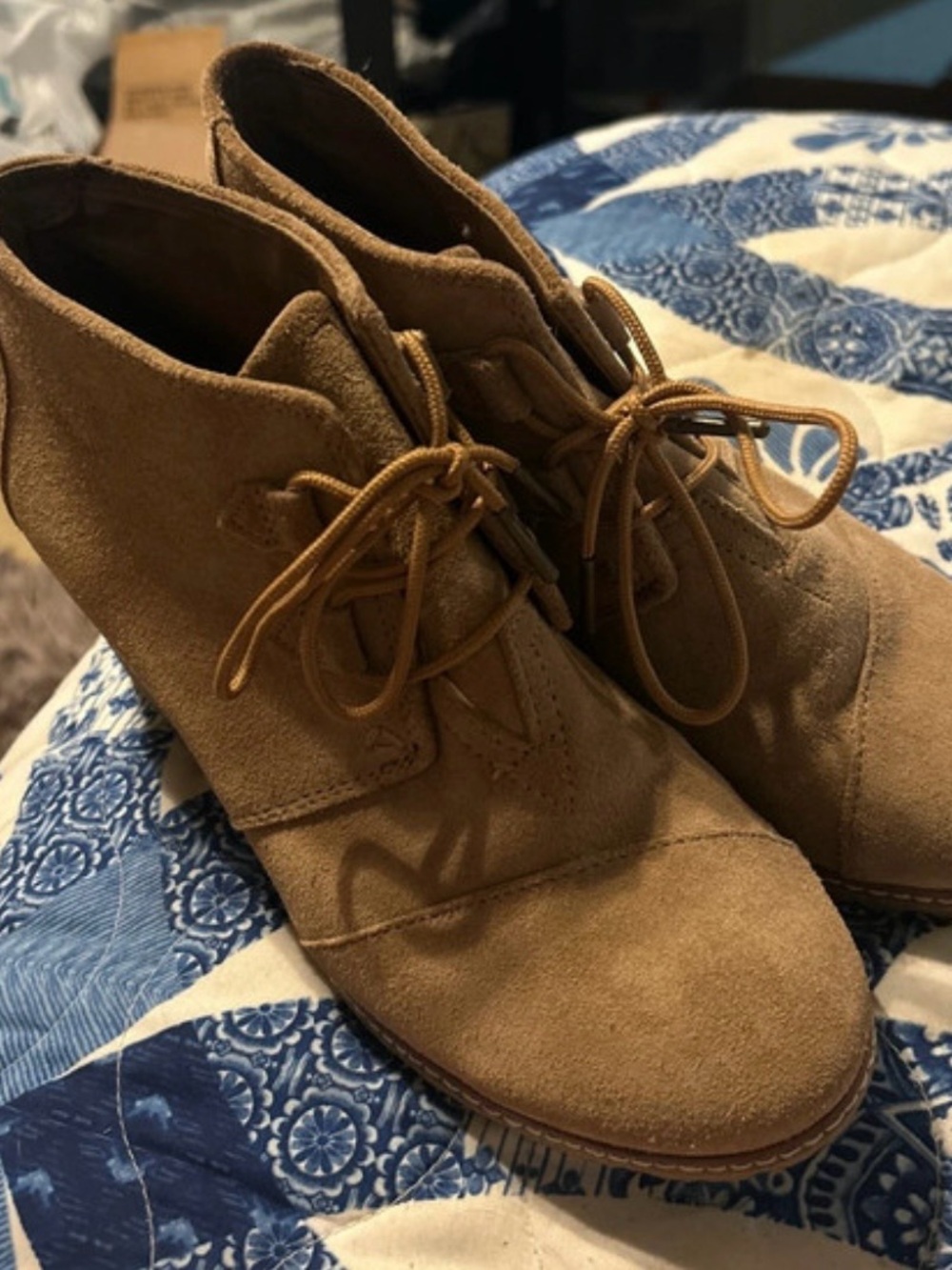 Toms Tan Suede Lace-Up Ankle Booties